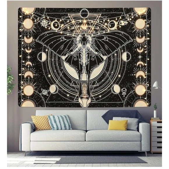 Moon Phase Tapestry Vintage Butterfly Moth Tapestry Psychedelic 70.9" x 92.5" - Picture 3 of 6